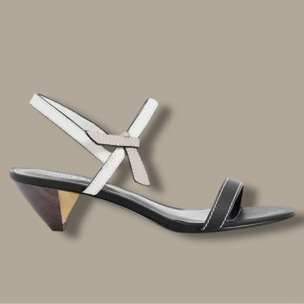 NWOT Charles & Keith Black & White Colorblock Bow-Detail Wooden Cone Heels Sz 11